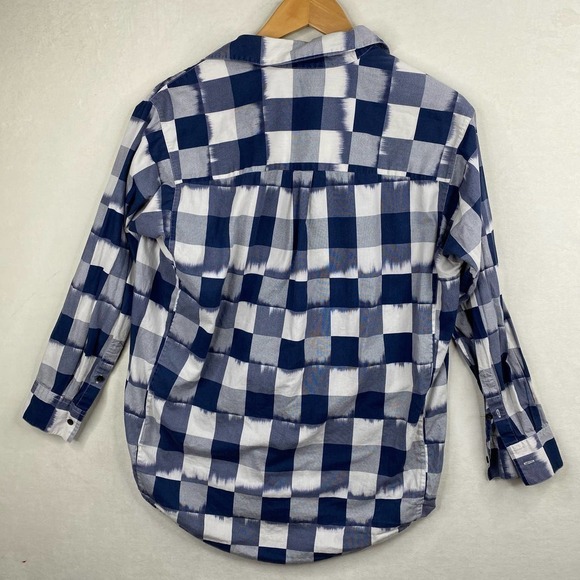 Madewell Oversized Blue & White Faded/ Bleeding Plaid Casual Button Down Small - Picture 2 of 4